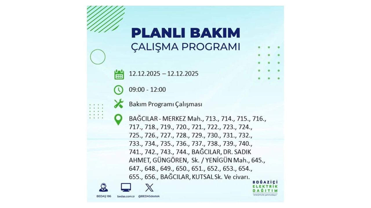 İstanbul'da büyük kesinti! İşte 12 Aralık Cuma günü İstanbul'da elektrik kesintisi yaşanacak ilçeler (İstanbul'da elektrikler ne zaman gelecek) 13
