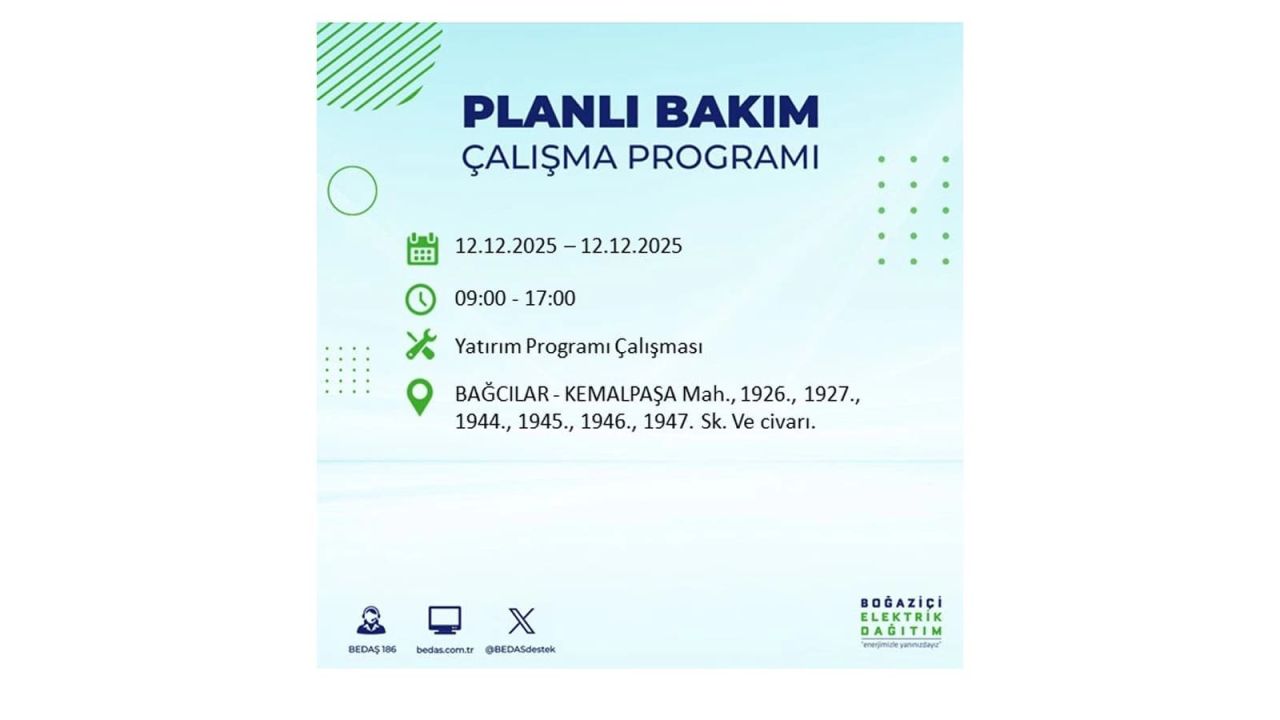 İstanbul'da büyük kesinti! İşte 12 Aralık Cuma günü İstanbul'da elektrik kesintisi yaşanacak ilçeler (İstanbul'da elektrikler ne zaman gelecek) 16
