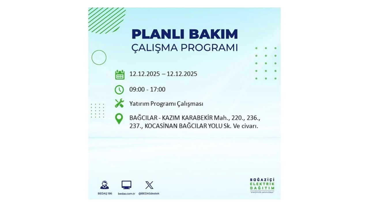 İstanbul'da büyük kesinti! İşte 12 Aralık Cuma günü İstanbul'da elektrik kesintisi yaşanacak ilçeler (İstanbul'da elektrikler ne zaman gelecek) 18