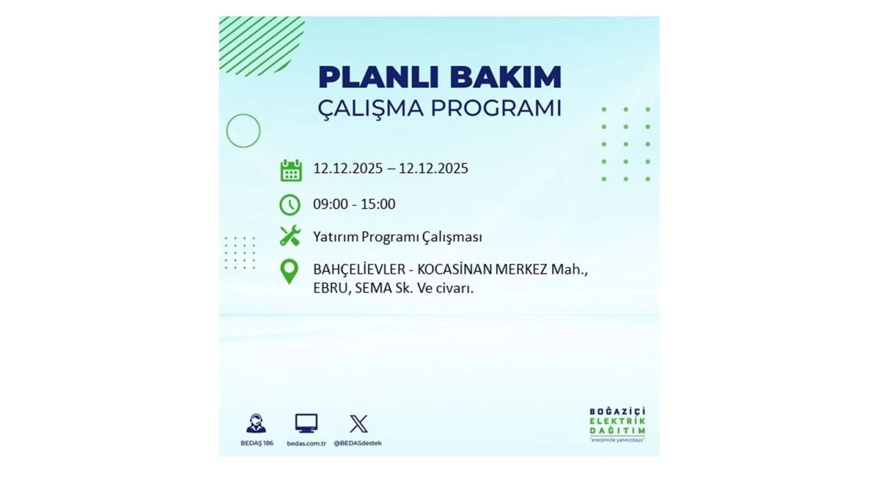 İstanbul'da büyük kesinti! İşte 12 Aralık Cuma günü İstanbul'da elektrik kesintisi yaşanacak ilçeler (İstanbul'da elektrikler ne zaman gelecek) 20