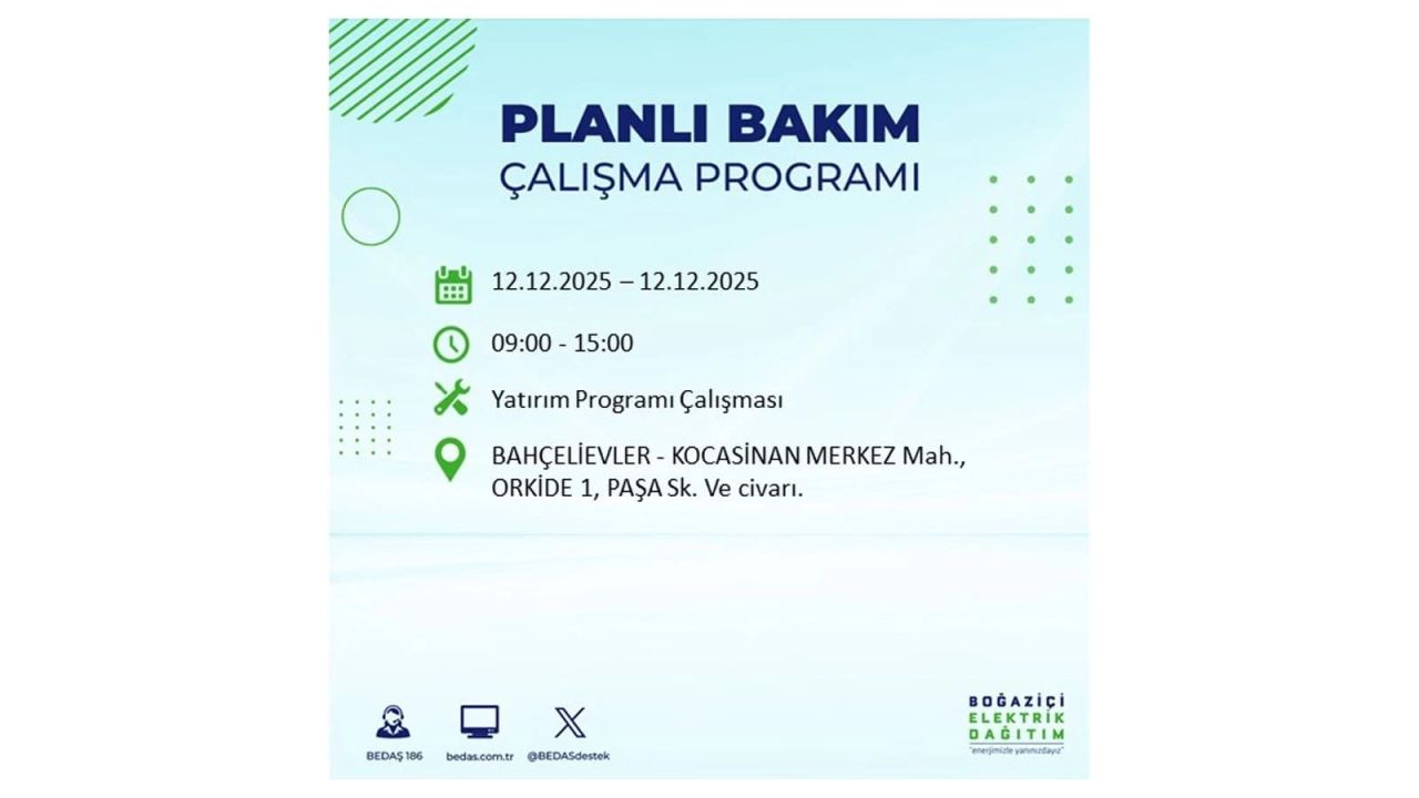İstanbul'da büyük kesinti! İşte 12 Aralık Cuma günü İstanbul'da elektrik kesintisi yaşanacak ilçeler (İstanbul'da elektrikler ne zaman gelecek) 21