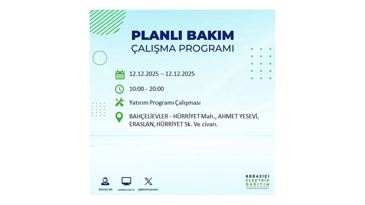 İstanbul'da büyük kesinti! İşte 12 Aralık Cuma günü İstanbul'da elektrik kesintisi yaşanacak ilçeler (İstanbul'da elektrikler ne zaman gelecek) 22