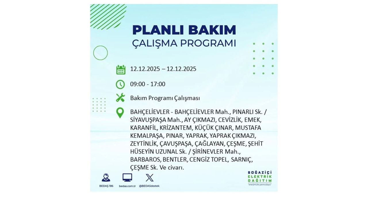 İstanbul'da büyük kesinti! İşte 12 Aralık Cuma günü İstanbul'da elektrik kesintisi yaşanacak ilçeler (İstanbul'da elektrikler ne zaman gelecek) 24