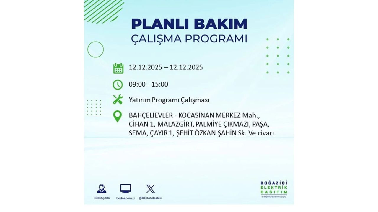 İstanbul'da büyük kesinti! İşte 12 Aralık Cuma günü İstanbul'da elektrik kesintisi yaşanacak ilçeler (İstanbul'da elektrikler ne zaman gelecek) 25