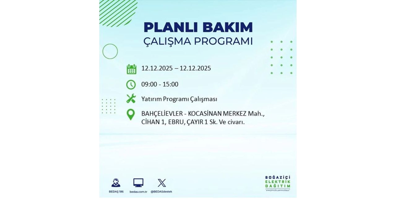 İstanbul'da büyük kesinti! İşte 12 Aralık Cuma günü İstanbul'da elektrik kesintisi yaşanacak ilçeler (İstanbul'da elektrikler ne zaman gelecek) 26