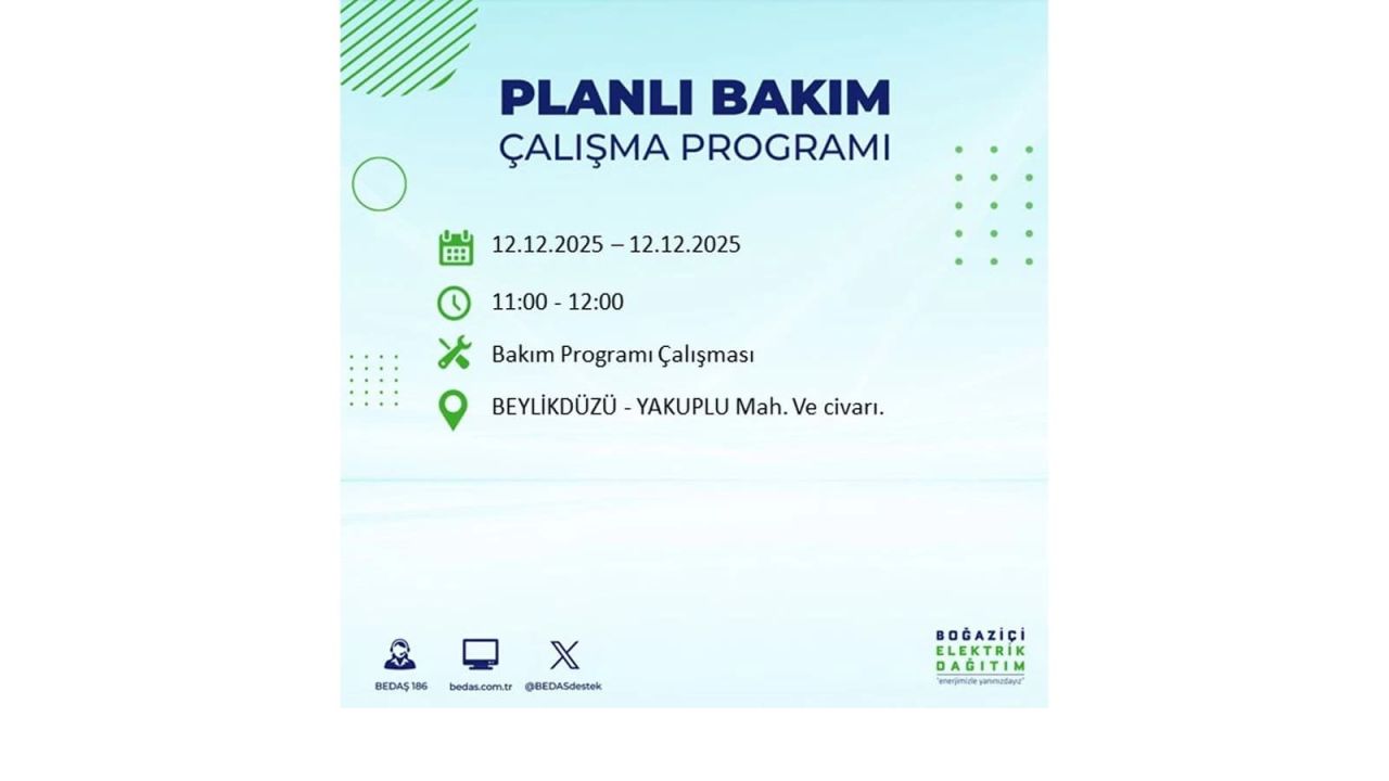 İstanbul'da büyük kesinti! İşte 12 Aralık Cuma günü İstanbul'da elektrik kesintisi yaşanacak ilçeler (İstanbul'da elektrikler ne zaman gelecek) 35