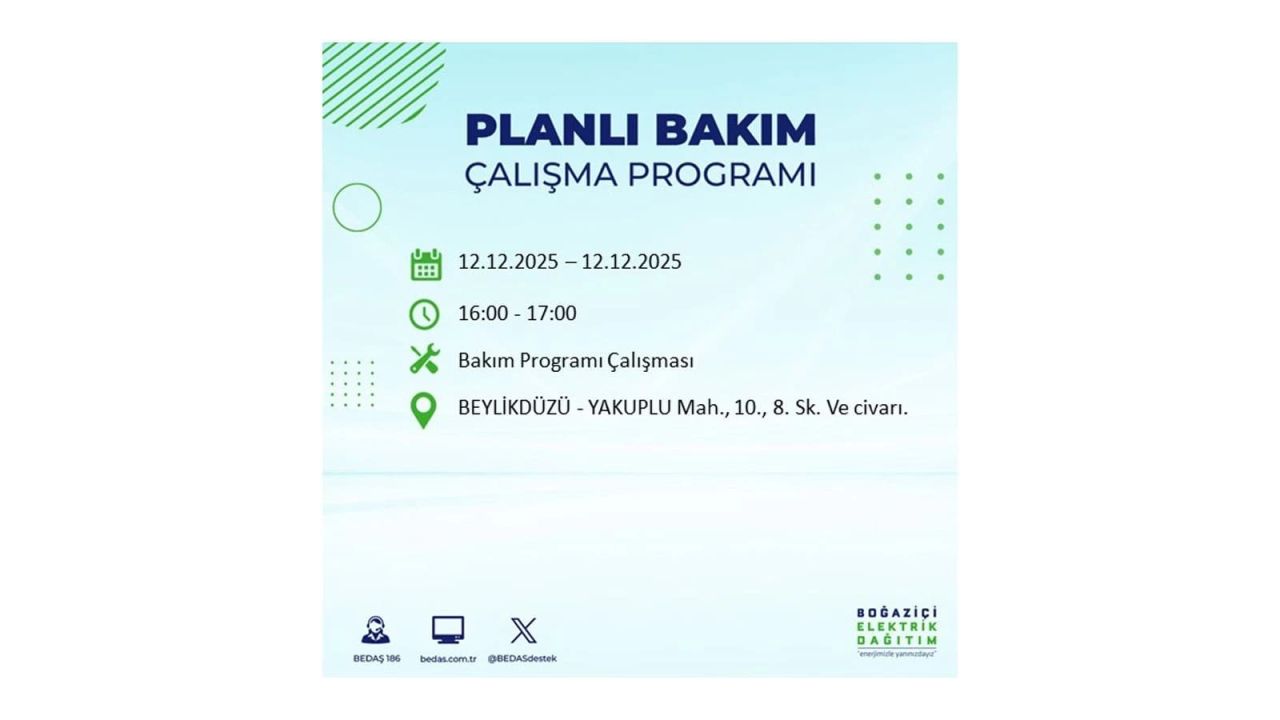 İstanbul'da büyük kesinti! İşte 12 Aralık Cuma günü İstanbul'da elektrik kesintisi yaşanacak ilçeler (İstanbul'da elektrikler ne zaman gelecek) 39