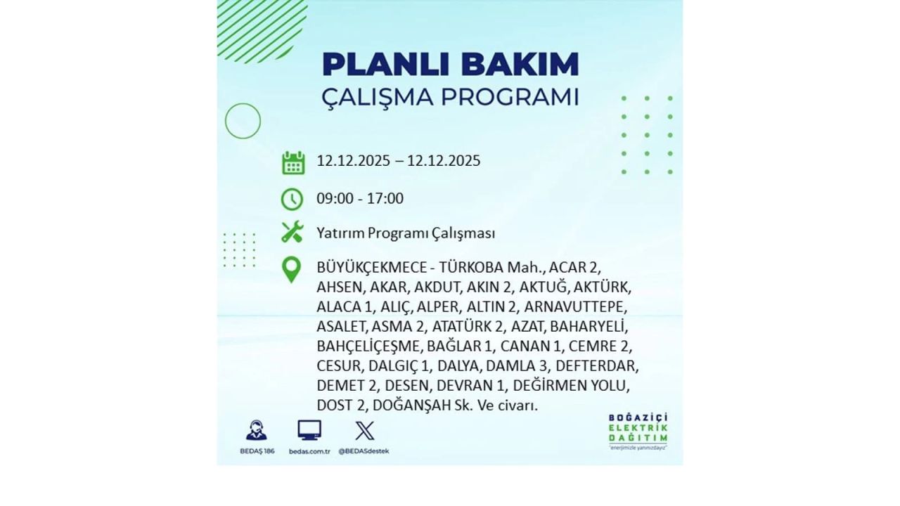 İstanbul'da büyük kesinti! İşte 12 Aralık Cuma günü İstanbul'da elektrik kesintisi yaşanacak ilçeler (İstanbul'da elektrikler ne zaman gelecek) 50