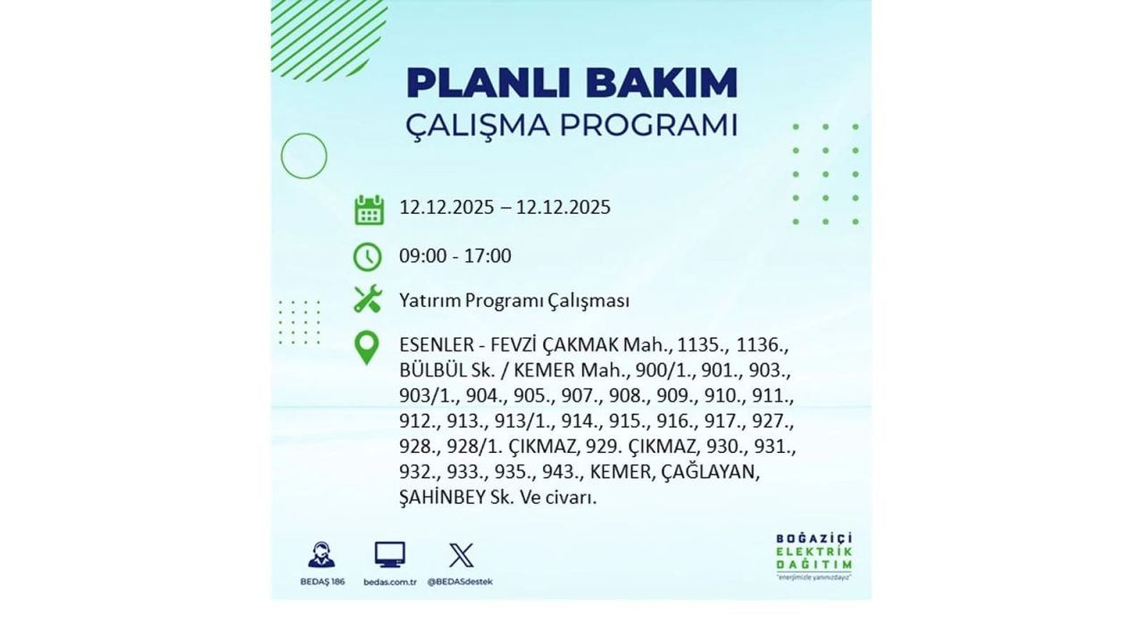 İstanbul'da büyük kesinti! İşte 12 Aralık Cuma günü İstanbul'da elektrik kesintisi yaşanacak ilçeler (İstanbul'da elektrikler ne zaman gelecek) 53