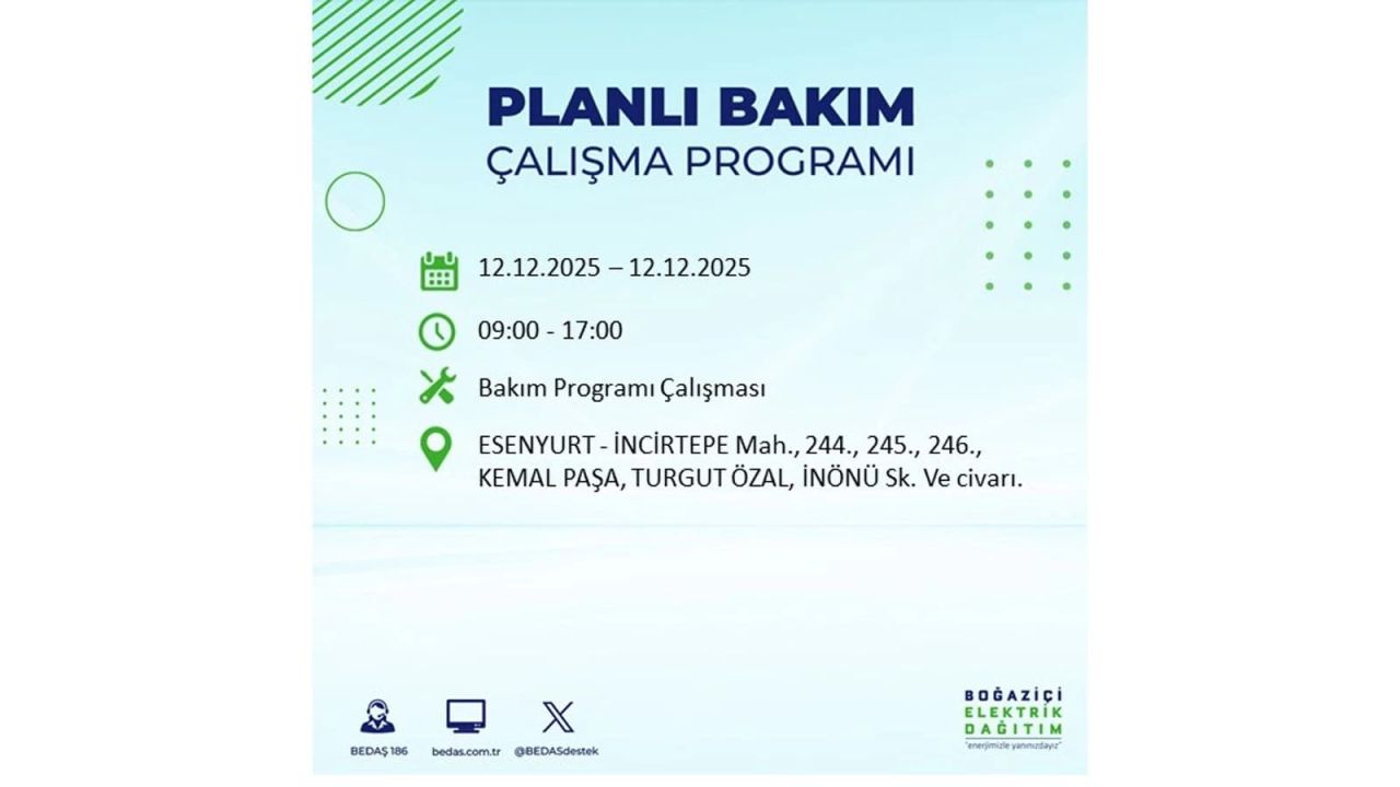 İstanbul'da büyük kesinti! İşte 12 Aralık Cuma günü İstanbul'da elektrik kesintisi yaşanacak ilçeler (İstanbul'da elektrikler ne zaman gelecek) 56