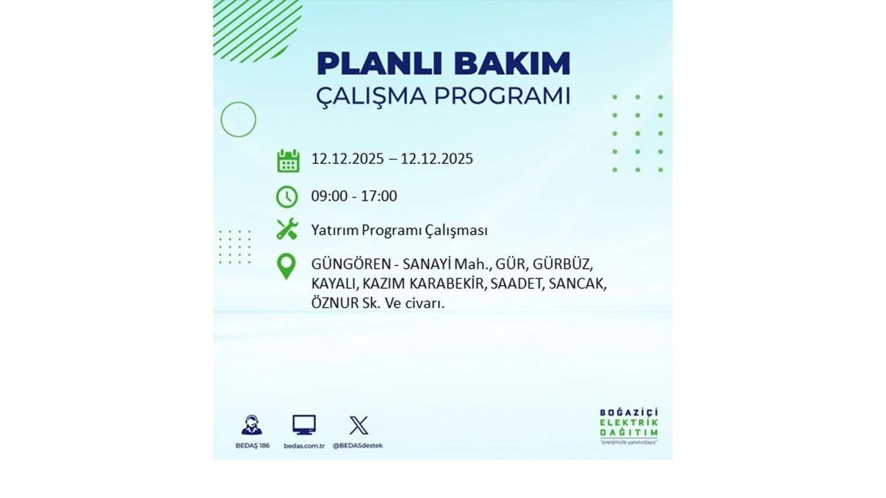 İstanbul'da büyük kesinti! İşte 12 Aralık Cuma günü İstanbul'da elektrik kesintisi yaşanacak ilçeler (İstanbul'da elektrikler ne zaman gelecek) 65