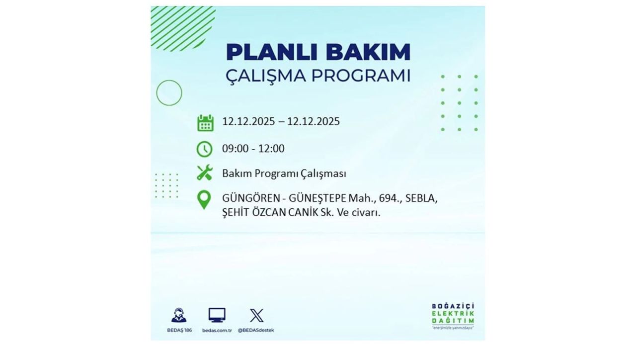 İstanbul'da büyük kesinti! İşte 12 Aralık Cuma günü İstanbul'da elektrik kesintisi yaşanacak ilçeler (İstanbul'da elektrikler ne zaman gelecek) 66