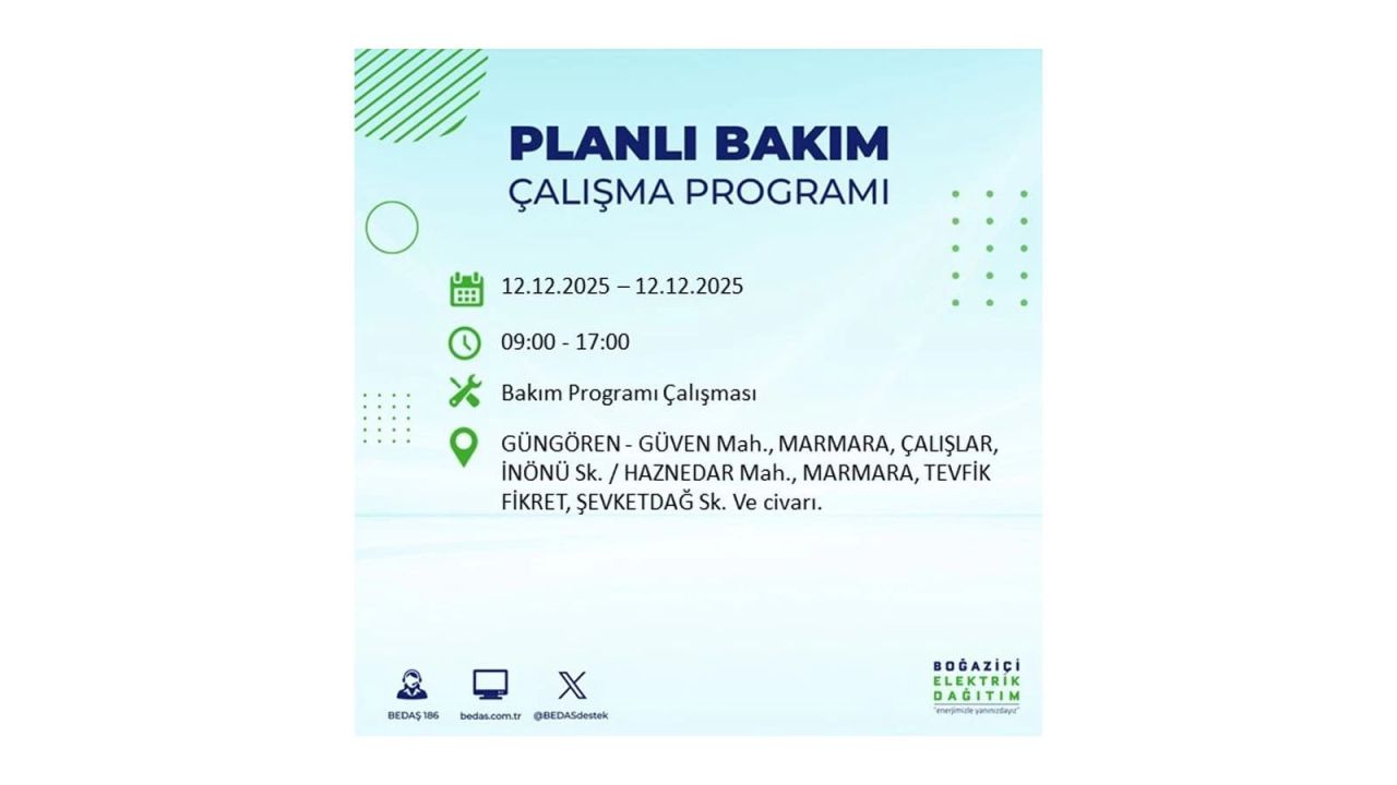 İstanbul'da büyük kesinti! İşte 12 Aralık Cuma günü İstanbul'da elektrik kesintisi yaşanacak ilçeler (İstanbul'da elektrikler ne zaman gelecek) 67