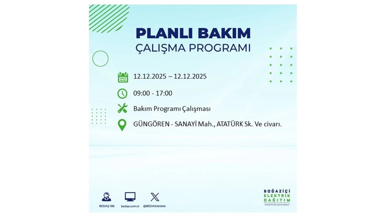 İstanbul'da büyük kesinti! İşte 12 Aralık Cuma günü İstanbul'da elektrik kesintisi yaşanacak ilçeler (İstanbul'da elektrikler ne zaman gelecek) 68
