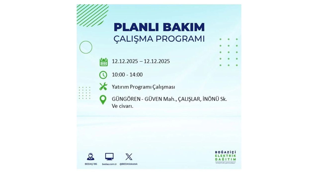İstanbul'da büyük kesinti! İşte 12 Aralık Cuma günü İstanbul'da elektrik kesintisi yaşanacak ilçeler (İstanbul'da elektrikler ne zaman gelecek) 69