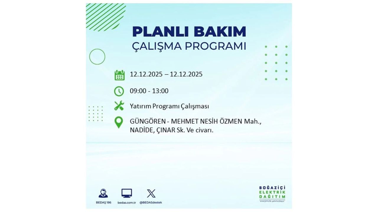 İstanbul'da büyük kesinti! İşte 12 Aralık Cuma günü İstanbul'da elektrik kesintisi yaşanacak ilçeler (İstanbul'da elektrikler ne zaman gelecek) 70