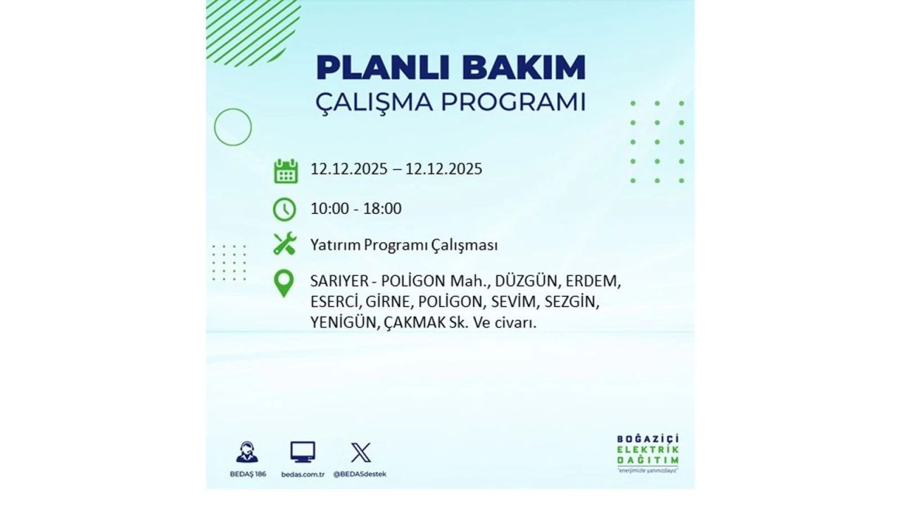 İstanbul'da büyük kesinti! İşte 12 Aralık Cuma günü İstanbul'da elektrik kesintisi yaşanacak ilçeler (İstanbul'da elektrikler ne zaman gelecek) 75