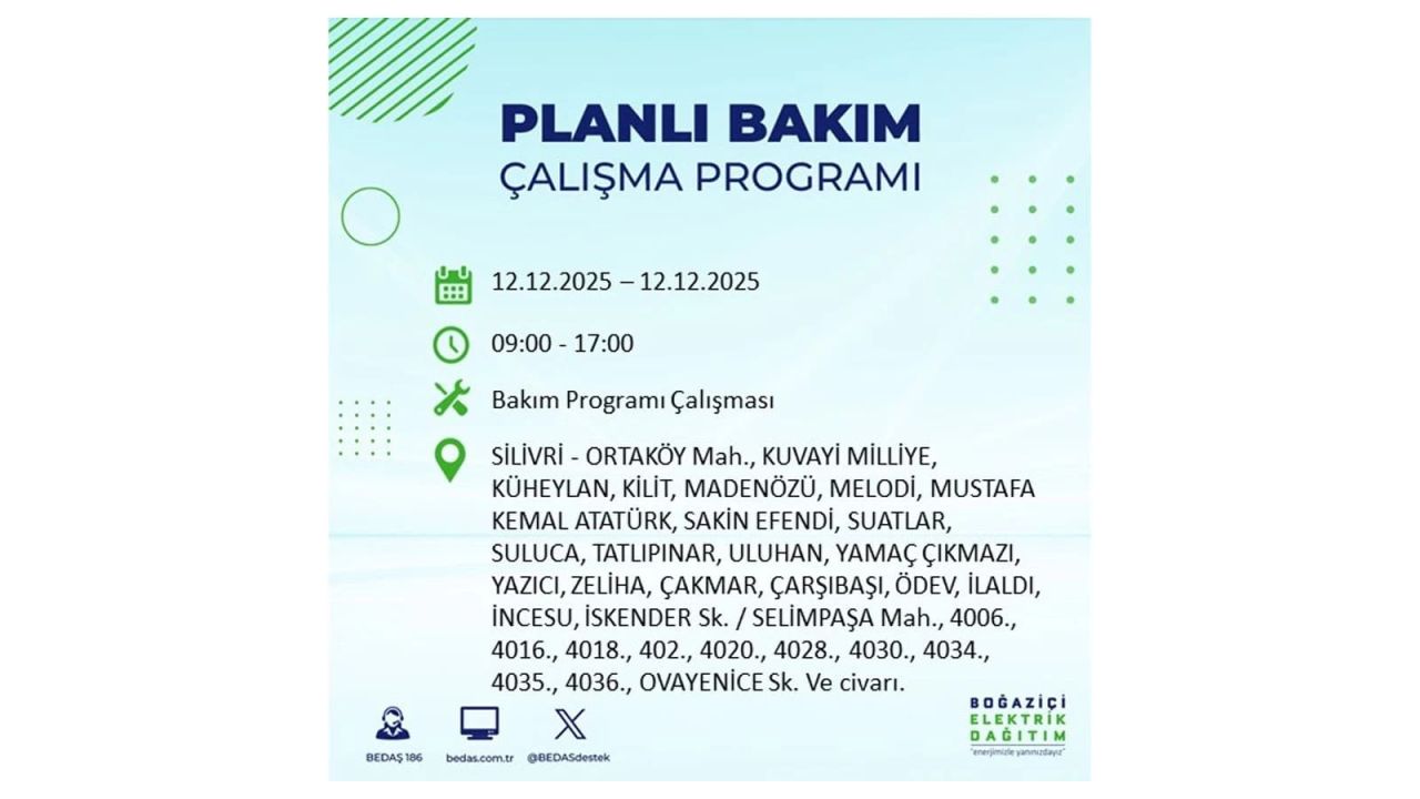 İstanbul'da büyük kesinti! İşte 12 Aralık Cuma günü İstanbul'da elektrik kesintisi yaşanacak ilçeler (İstanbul'da elektrikler ne zaman gelecek) 79
