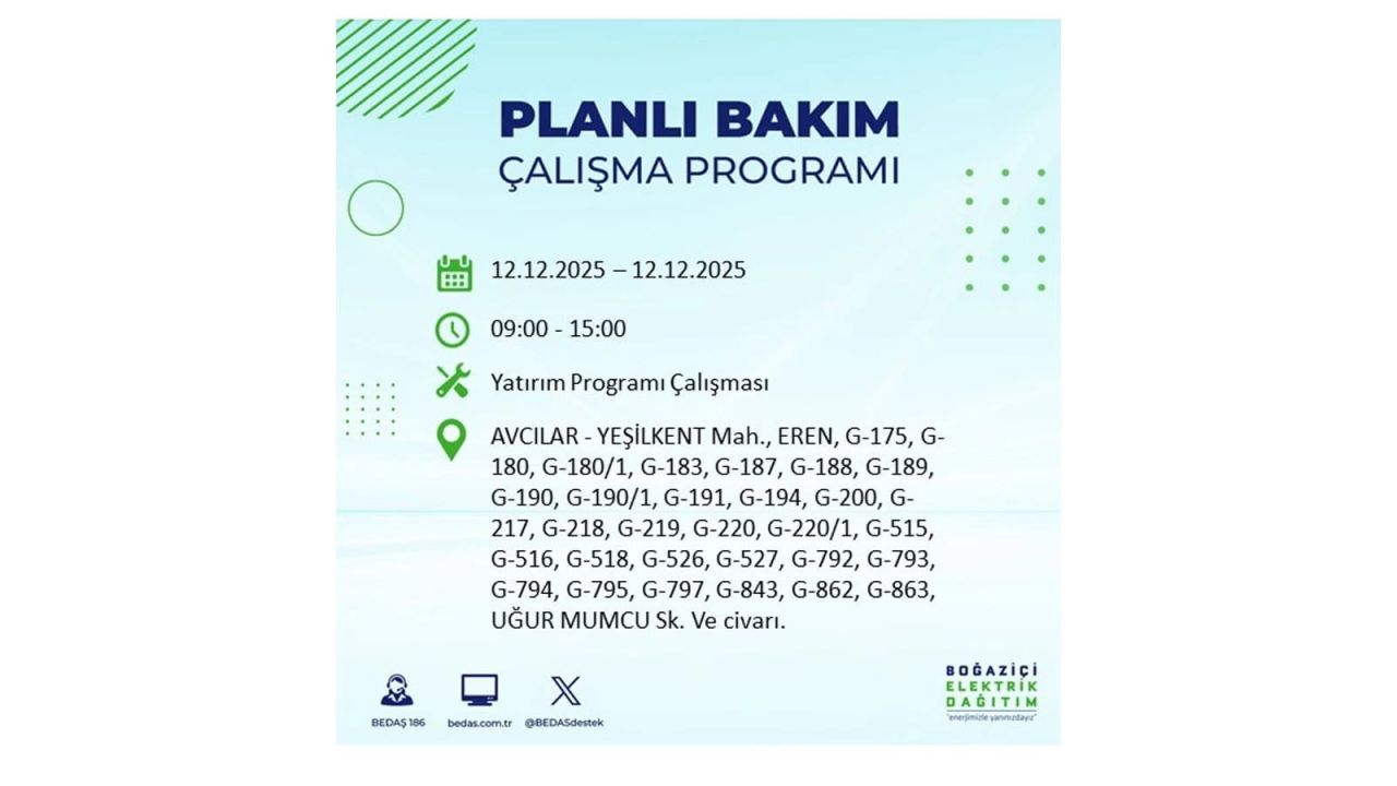İstanbul'da büyük kesinti! İşte 12 Aralık Cuma günü İstanbul'da elektrik kesintisi yaşanacak ilçeler (İstanbul'da elektrikler ne zaman gelecek) 8