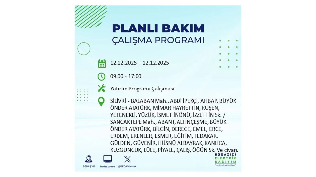 İstanbul'da büyük kesinti! İşte 12 Aralık Cuma günü İstanbul'da elektrik kesintisi yaşanacak ilçeler (İstanbul'da elektrikler ne zaman gelecek) 82