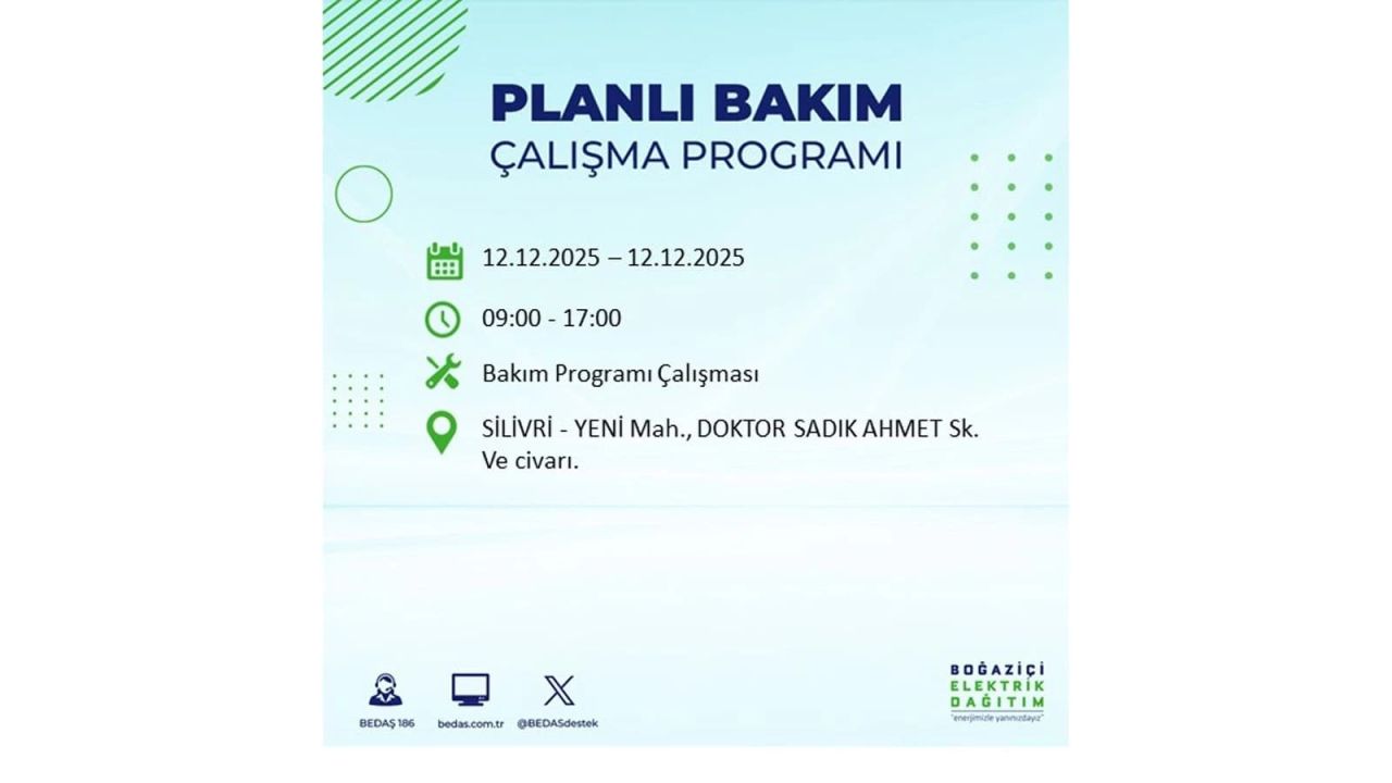 İstanbul'da büyük kesinti! İşte 12 Aralık Cuma günü İstanbul'da elektrik kesintisi yaşanacak ilçeler (İstanbul'da elektrikler ne zaman gelecek) 83