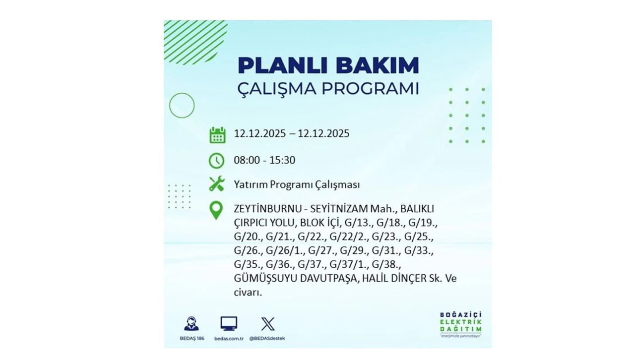 İstanbul'da büyük kesinti! İşte 12 Aralık Cuma günü İstanbul'da elektrik kesintisi yaşanacak ilçeler (İstanbul'da elektrikler ne zaman gelecek) 89