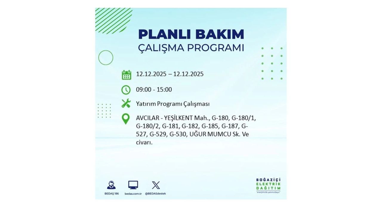 İstanbul'da büyük kesinti! İşte 12 Aralık Cuma günü İstanbul'da elektrik kesintisi yaşanacak ilçeler (İstanbul'da elektrikler ne zaman gelecek) 9