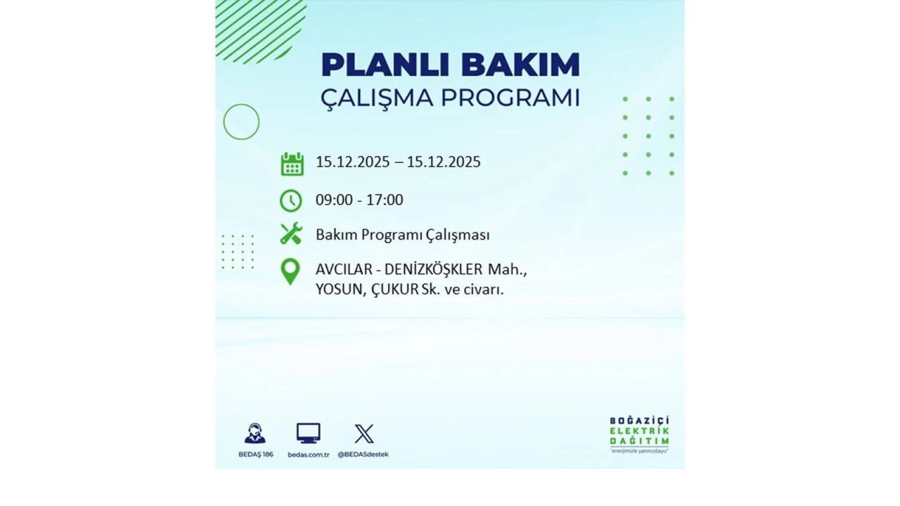 İstanbul'da 15 Aralık Pazartesi günü elektrik kesintileri olacak! İstanbul’da elektrikler ne zaman gelecek? BEDAŞ- AYEDAŞ 15 Aralık planlı elektrik kesintisi programı 7