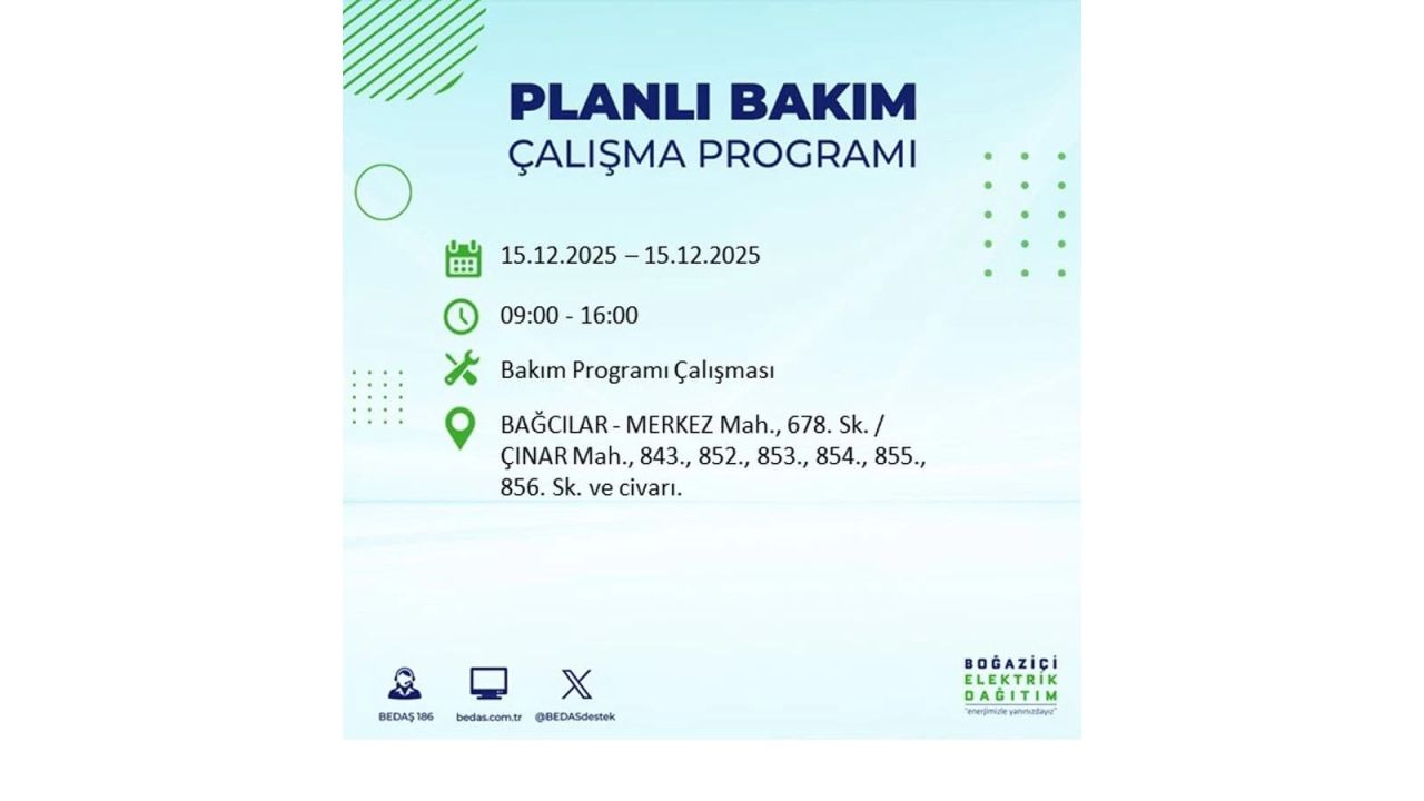 İstanbul'da 15 Aralık Pazartesi günü elektrik kesintileri olacak! İstanbul’da elektrikler ne zaman gelecek? BEDAŞ- AYEDAŞ 15 Aralık planlı elektrik kesintisi programı 8