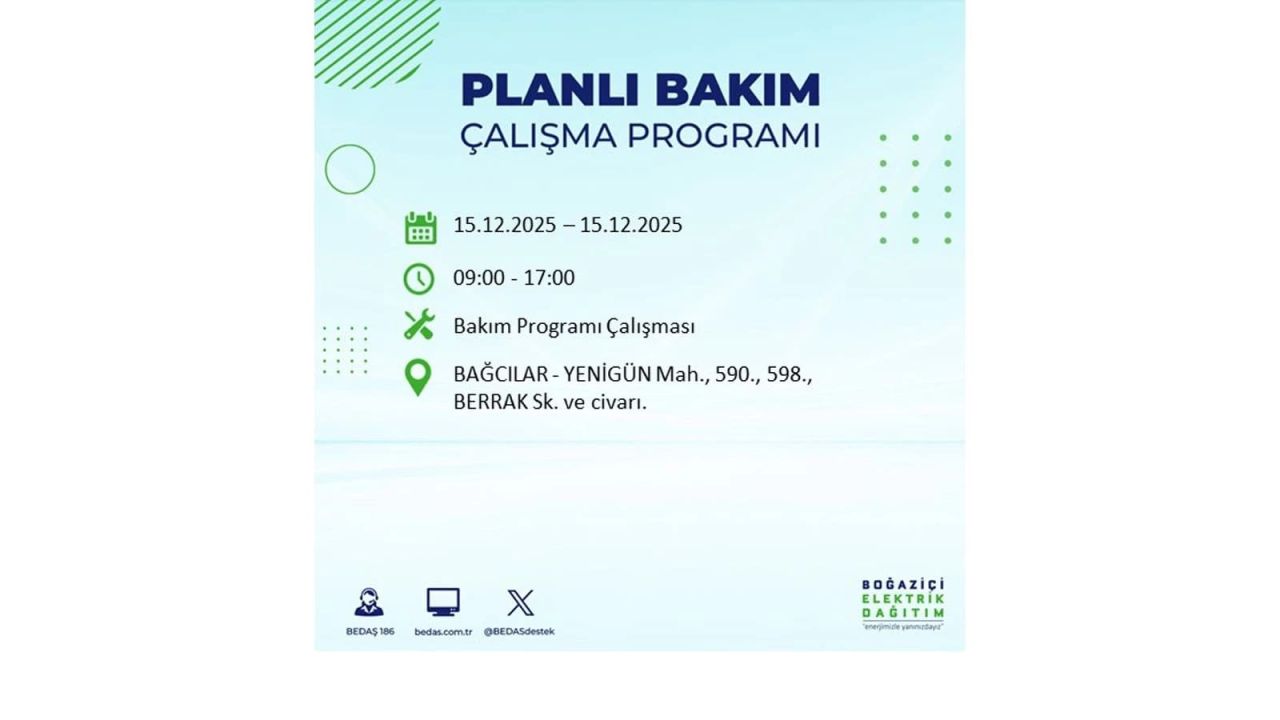 İstanbul'da 15 Aralık Pazartesi günü elektrik kesintileri olacak! İstanbul’da elektrikler ne zaman gelecek? BEDAŞ- AYEDAŞ 15 Aralık planlı elektrik kesintisi programı 20