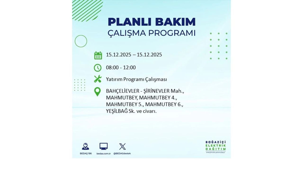 İstanbul'da 15 Aralık Pazartesi günü elektrik kesintileri olacak! İstanbul’da elektrikler ne zaman gelecek? BEDAŞ- AYEDAŞ 15 Aralık planlı elektrik kesintisi programı 23