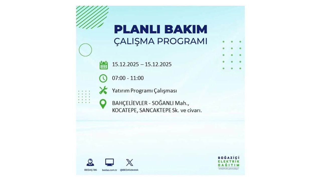 İstanbul'da 15 Aralık Pazartesi günü elektrik kesintileri olacak! İstanbul’da elektrikler ne zaman gelecek? BEDAŞ- AYEDAŞ 15 Aralık planlı elektrik kesintisi programı 24