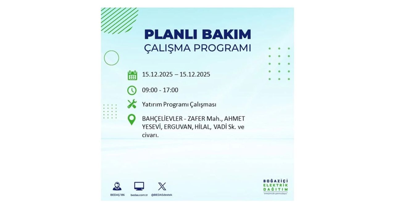 İstanbul'da 15 Aralık Pazartesi günü elektrik kesintileri olacak! İstanbul’da elektrikler ne zaman gelecek? BEDAŞ- AYEDAŞ 15 Aralık planlı elektrik kesintisi programı 25