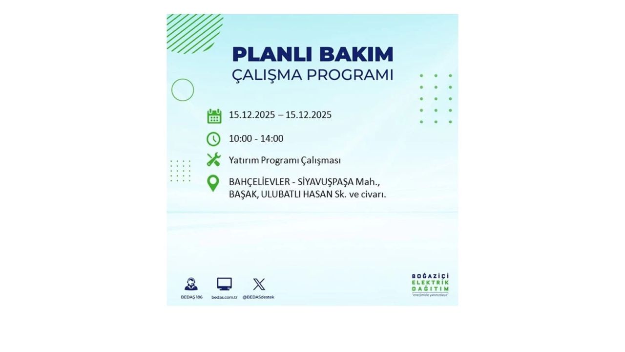İstanbul'da 15 Aralık Pazartesi günü elektrik kesintileri olacak! İstanbul’da elektrikler ne zaman gelecek? BEDAŞ- AYEDAŞ 15 Aralık planlı elektrik kesintisi programı 28