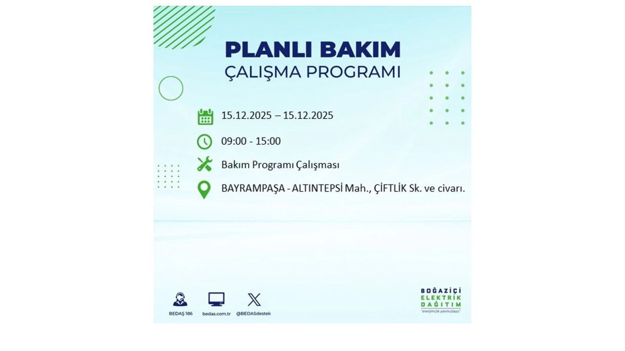 İstanbul'da 15 Aralık Pazartesi günü elektrik kesintileri olacak! İstanbul’da elektrikler ne zaman gelecek? BEDAŞ- AYEDAŞ 15 Aralık planlı elektrik kesintisi programı 29