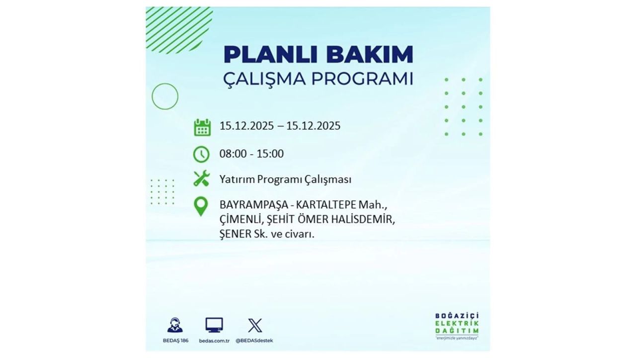 İstanbul'da 15 Aralık Pazartesi günü elektrik kesintileri olacak! İstanbul’da elektrikler ne zaman gelecek? BEDAŞ- AYEDAŞ 15 Aralık planlı elektrik kesintisi programı 30