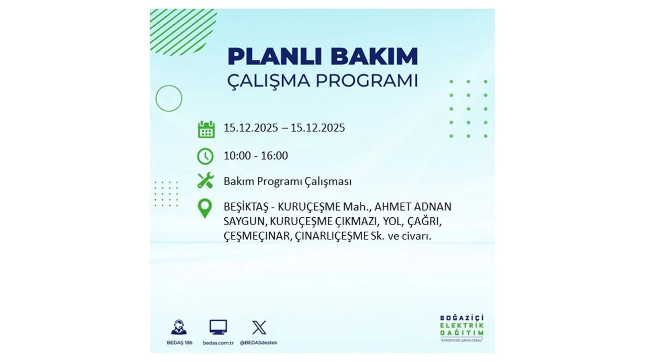 İstanbul'da 15 Aralık Pazartesi günü elektrik kesintileri olacak! İstanbul’da elektrikler ne zaman gelecek? BEDAŞ- AYEDAŞ 15 Aralık planlı elektrik kesintisi programı 32