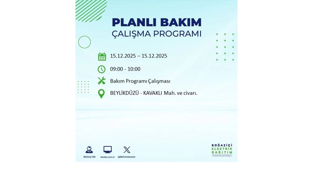İstanbul'da 15 Aralık Pazartesi günü elektrik kesintileri olacak! İstanbul’da elektrikler ne zaman gelecek? BEDAŞ- AYEDAŞ 15 Aralık planlı elektrik kesintisi programı 34