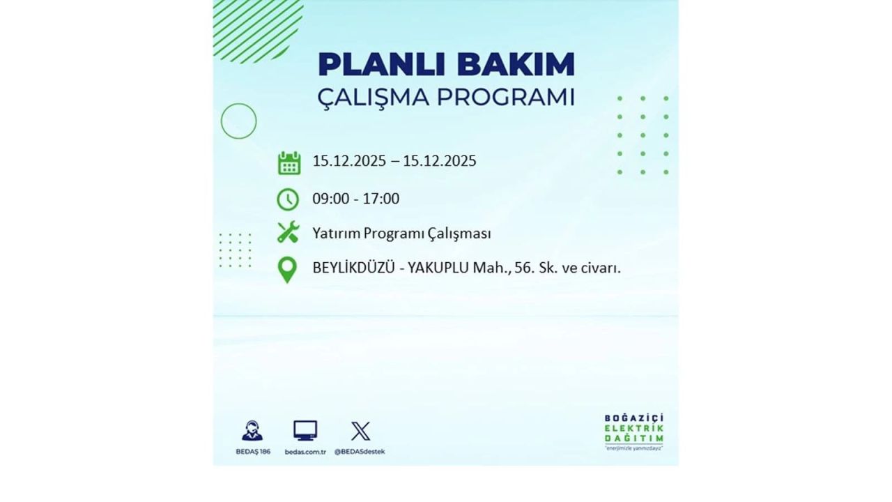 İstanbul'da 15 Aralık Pazartesi günü elektrik kesintileri olacak! İstanbul’da elektrikler ne zaman gelecek? BEDAŞ- AYEDAŞ 15 Aralık planlı elektrik kesintisi programı 35