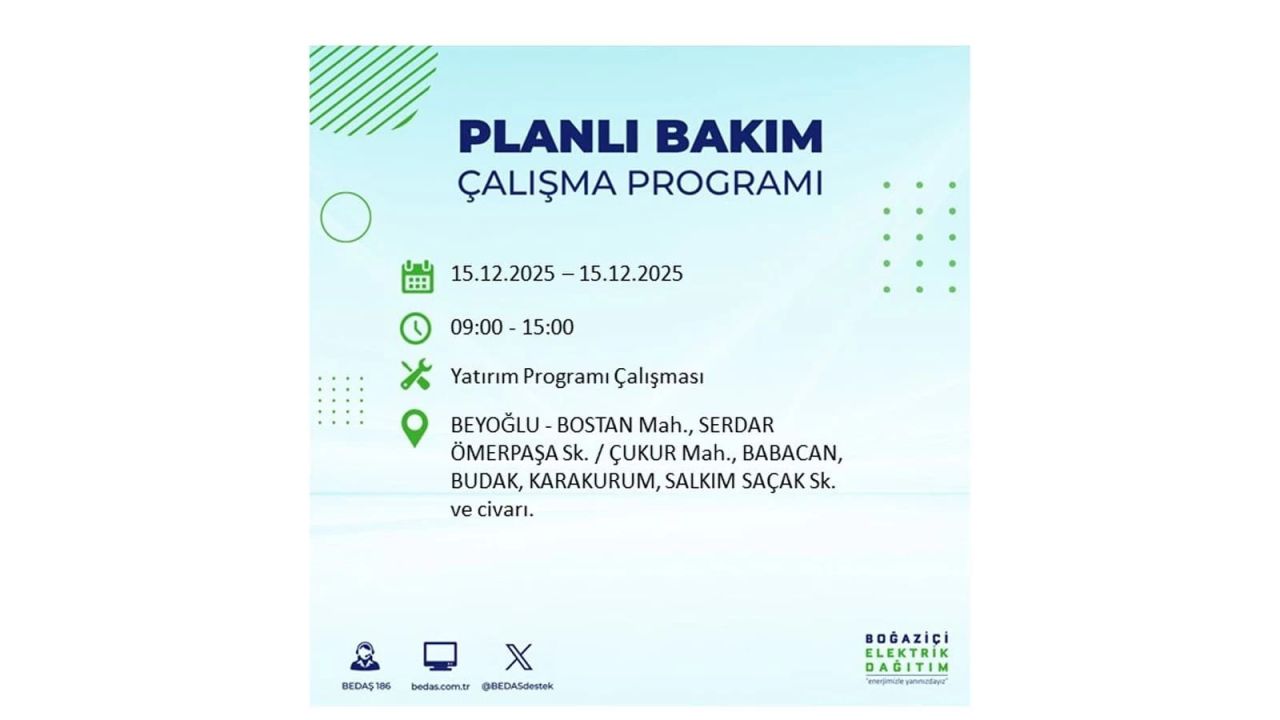 İstanbul'da 15 Aralık Pazartesi günü elektrik kesintileri olacak! İstanbul’da elektrikler ne zaman gelecek? BEDAŞ- AYEDAŞ 15 Aralık planlı elektrik kesintisi programı 36