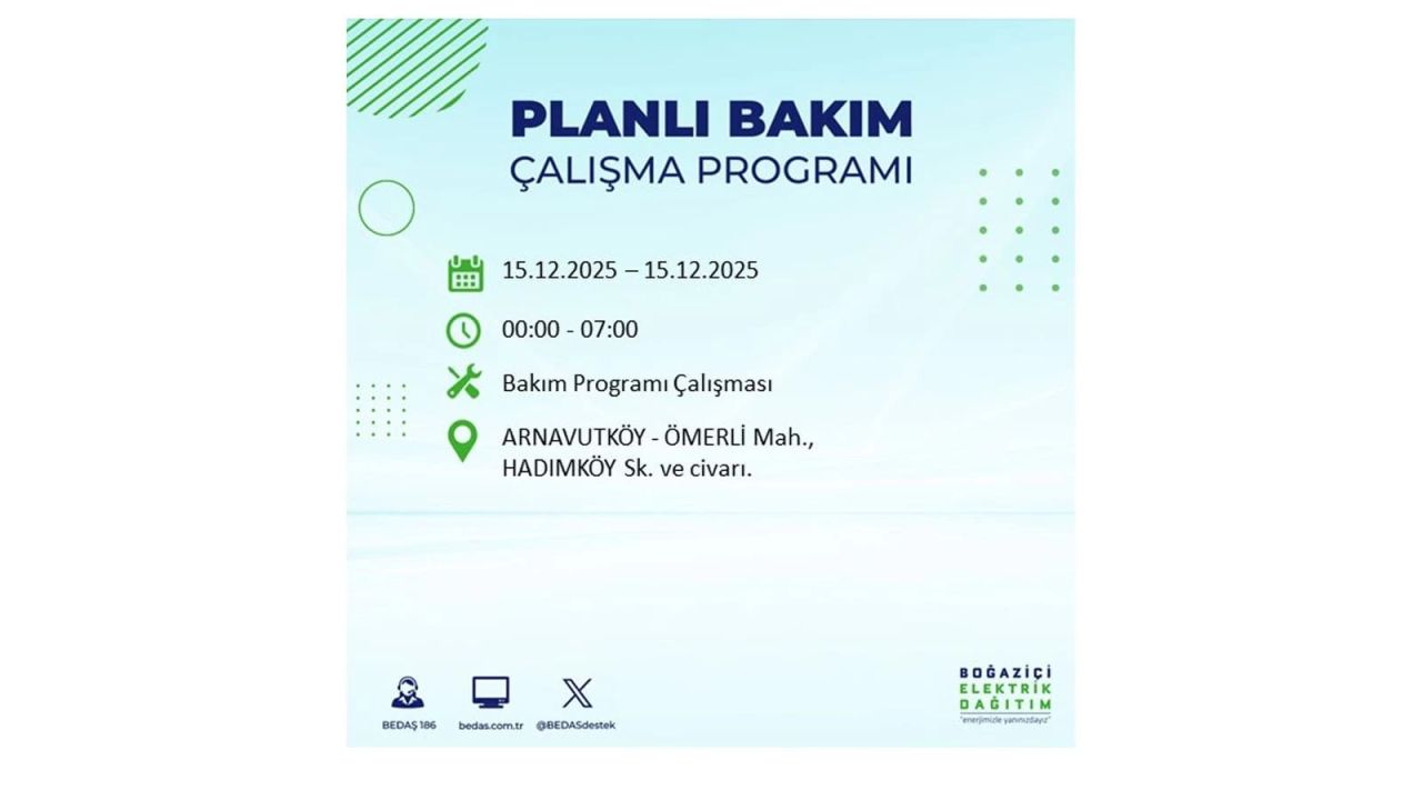 İstanbul'da 15 Aralık Pazartesi günü elektrik kesintileri olacak! İstanbul’da elektrikler ne zaman gelecek? BEDAŞ- AYEDAŞ 15 Aralık planlı elektrik kesintisi programı 1