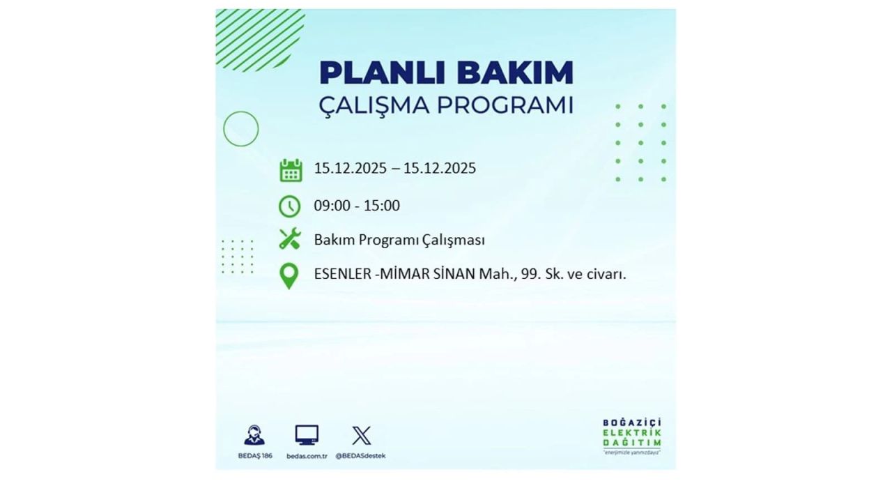 İstanbul'da 15 Aralık Pazartesi günü elektrik kesintileri olacak! İstanbul’da elektrikler ne zaman gelecek? BEDAŞ- AYEDAŞ 15 Aralık planlı elektrik kesintisi programı 41