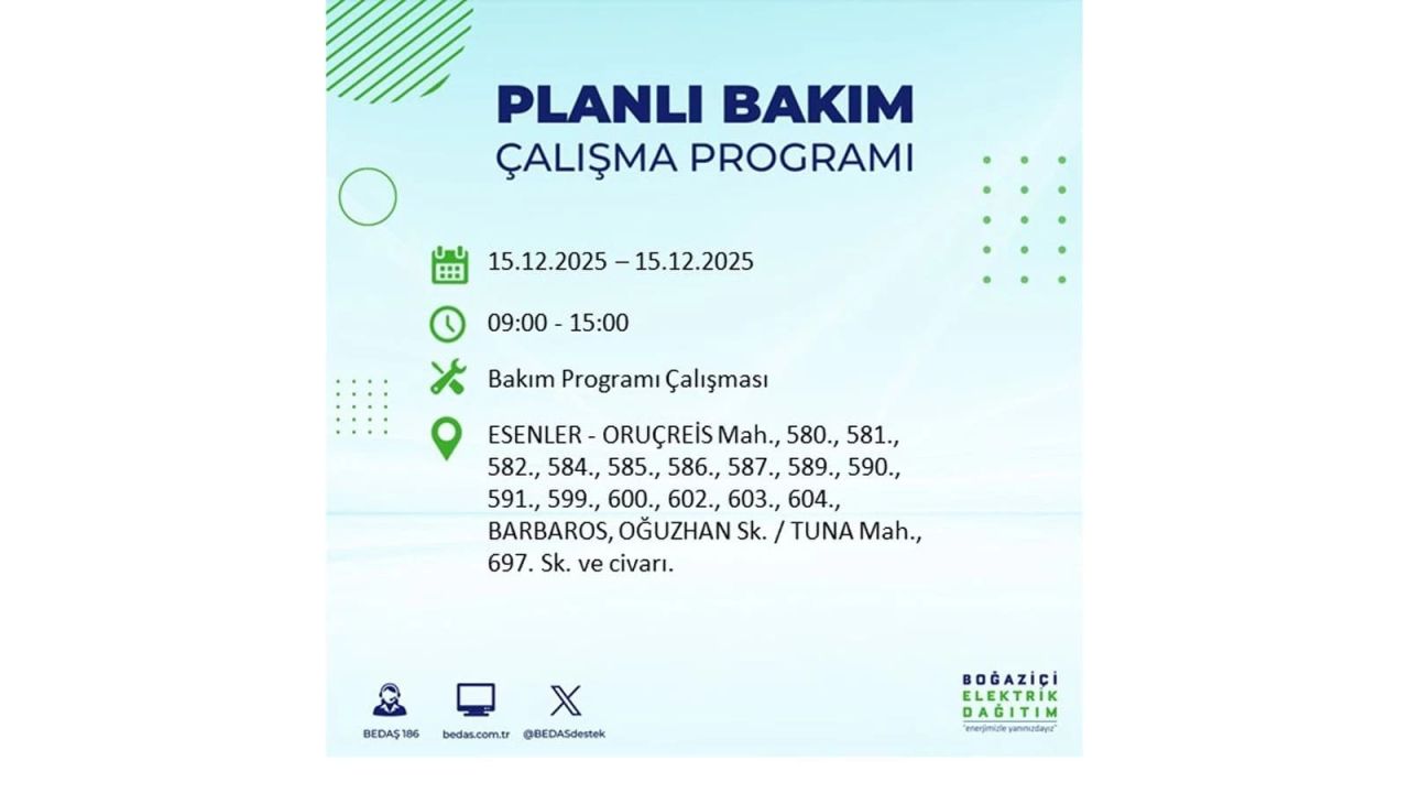İstanbul'da 15 Aralık Pazartesi günü elektrik kesintileri olacak! İstanbul’da elektrikler ne zaman gelecek? BEDAŞ- AYEDAŞ 15 Aralık planlı elektrik kesintisi programı 42
