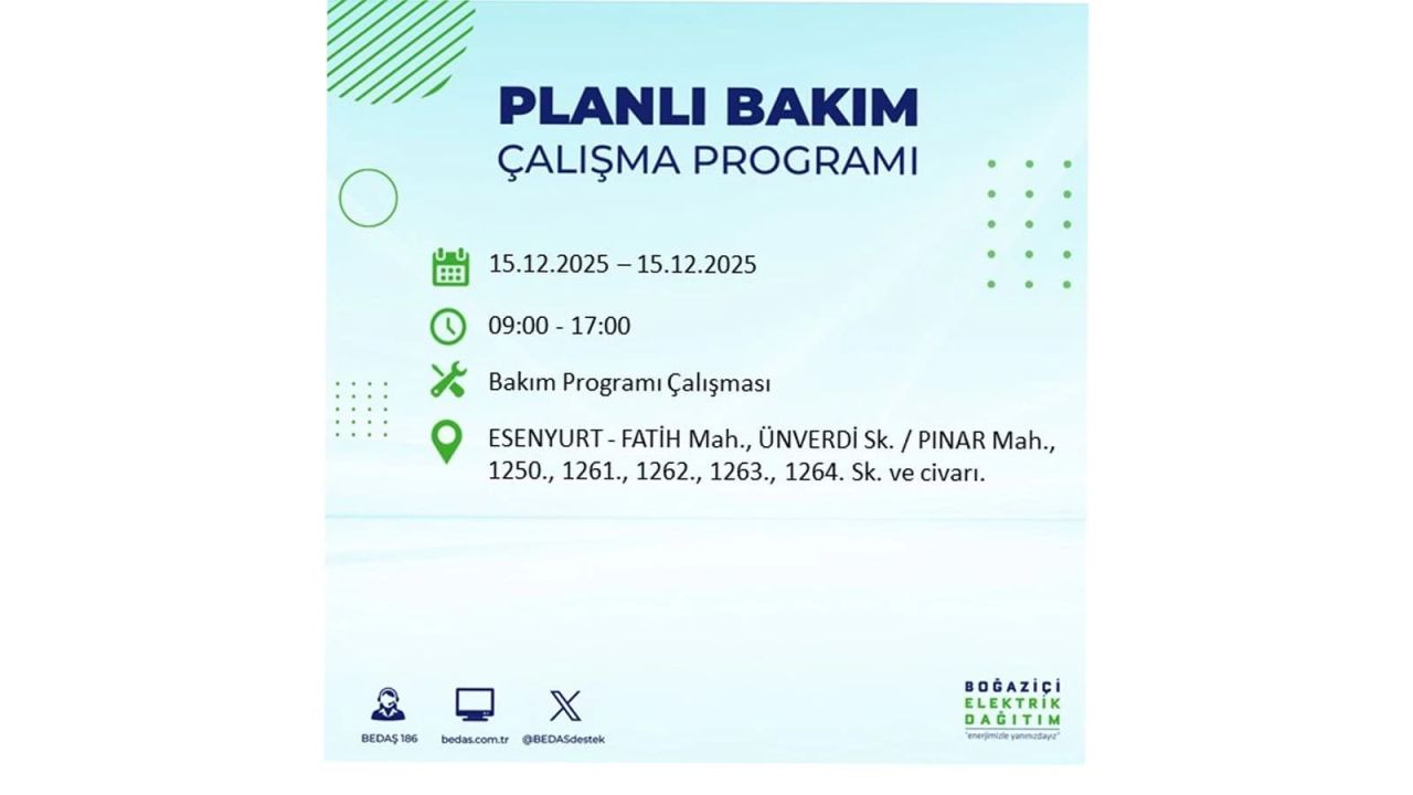 İstanbul'da 15 Aralık Pazartesi günü elektrik kesintileri olacak! İstanbul’da elektrikler ne zaman gelecek? BEDAŞ- AYEDAŞ 15 Aralık planlı elektrik kesintisi programı 44