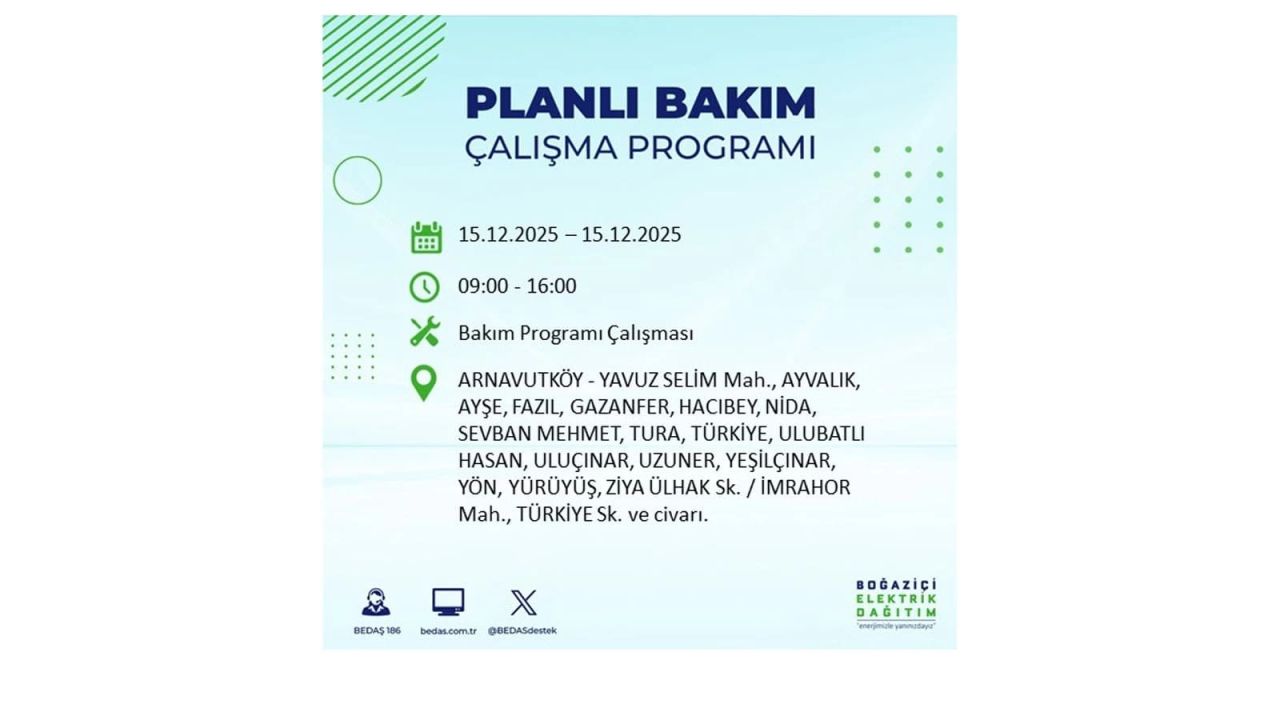 İstanbul'da 15 Aralık Pazartesi günü elektrik kesintileri olacak! İstanbul’da elektrikler ne zaman gelecek? BEDAŞ- AYEDAŞ 15 Aralık planlı elektrik kesintisi programı 2