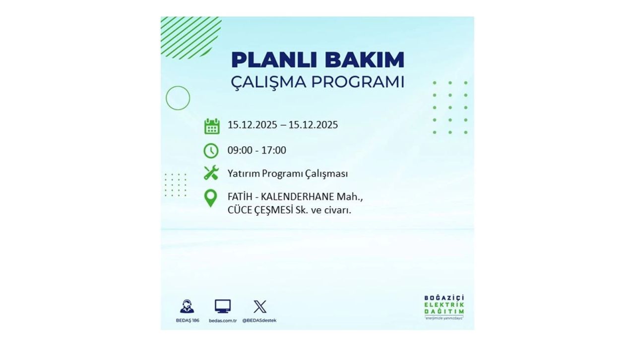 İstanbul'da 15 Aralık Pazartesi günü elektrik kesintileri olacak! İstanbul’da elektrikler ne zaman gelecek? BEDAŞ- AYEDAŞ 15 Aralık planlı elektrik kesintisi programı 49