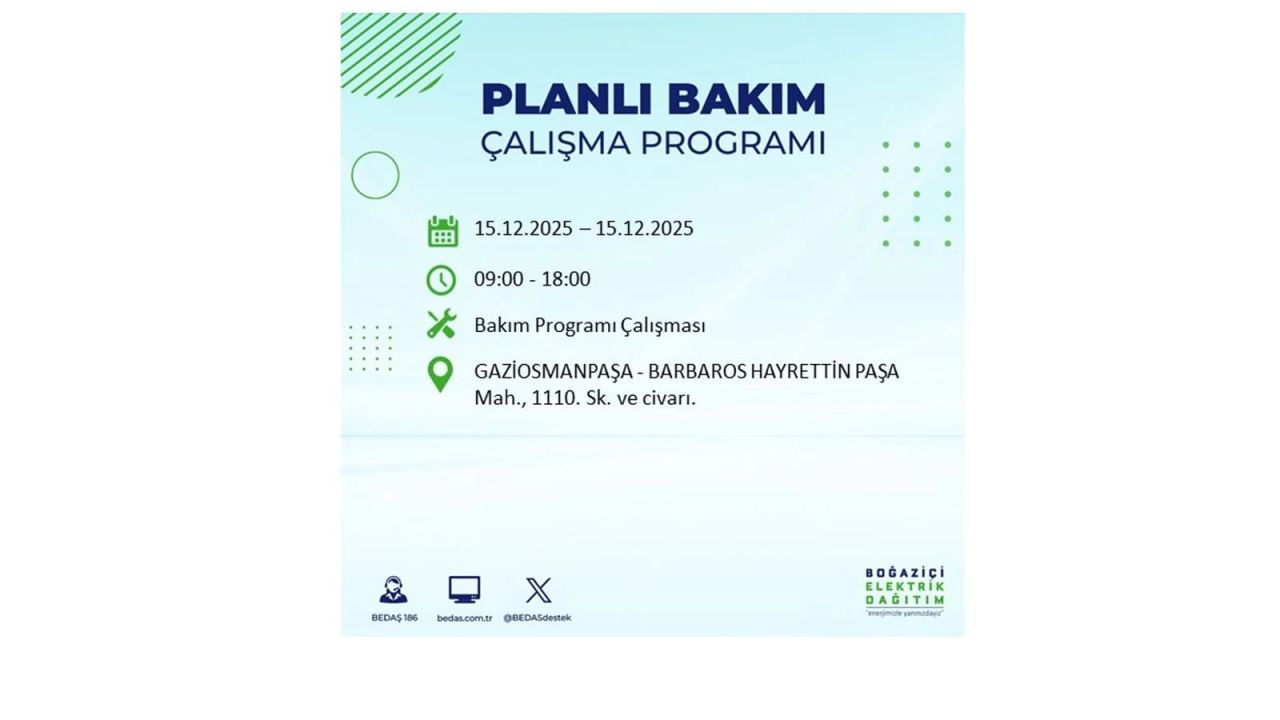 İstanbul'da 15 Aralık Pazartesi günü elektrik kesintileri olacak! İstanbul’da elektrikler ne zaman gelecek? BEDAŞ- AYEDAŞ 15 Aralık planlı elektrik kesintisi programı 50