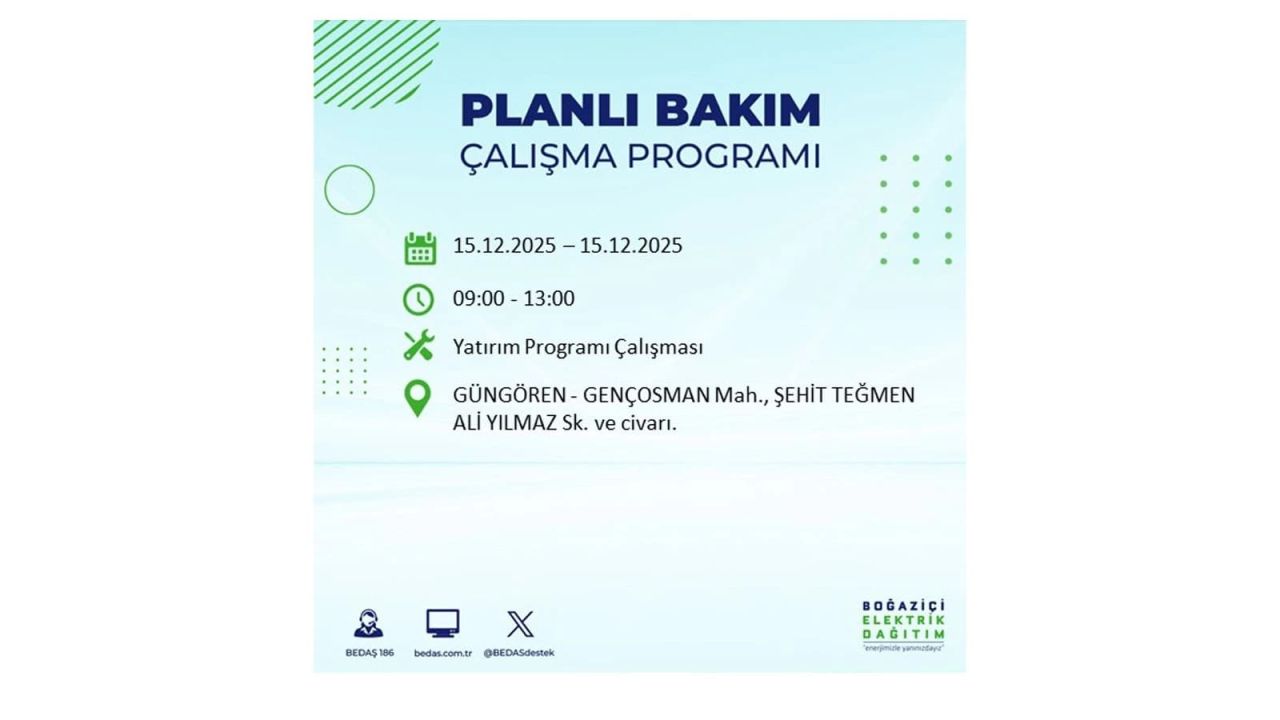 İstanbul'da 15 Aralık Pazartesi günü elektrik kesintileri olacak! İstanbul’da elektrikler ne zaman gelecek? BEDAŞ- AYEDAŞ 15 Aralık planlı elektrik kesintisi programı 51