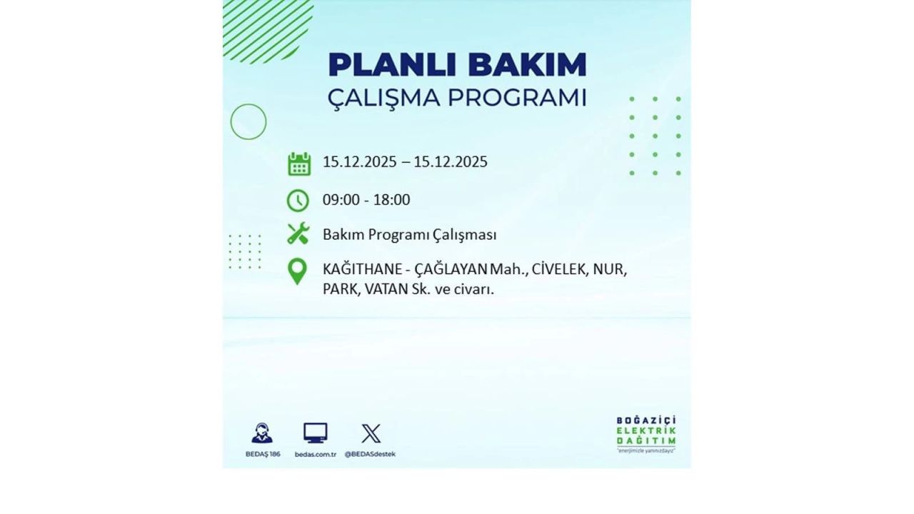 İstanbul'da 15 Aralık Pazartesi günü elektrik kesintileri olacak! İstanbul’da elektrikler ne zaman gelecek? BEDAŞ- AYEDAŞ 15 Aralık planlı elektrik kesintisi programı 56