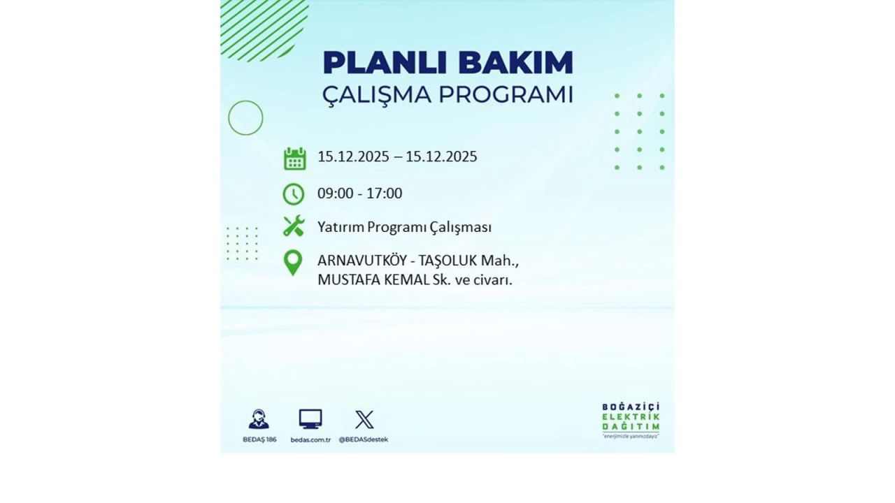 İstanbul'da 15 Aralık Pazartesi günü elektrik kesintileri olacak! İstanbul’da elektrikler ne zaman gelecek? BEDAŞ- AYEDAŞ 15 Aralık planlı elektrik kesintisi programı 3